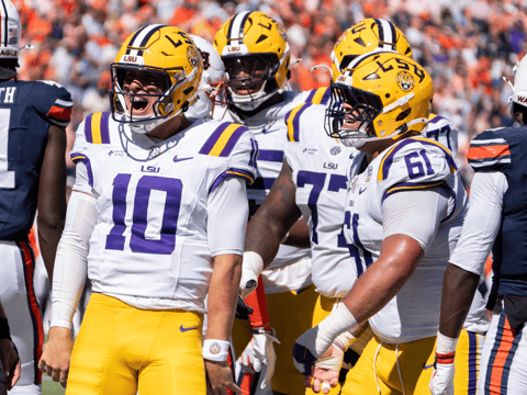 LSU QB Sam Leavitt had a career day for the Tigers in a road game that saw LSU score more than 30 points in the first half (Photo: USA TODAY Network via Reuters Connect)